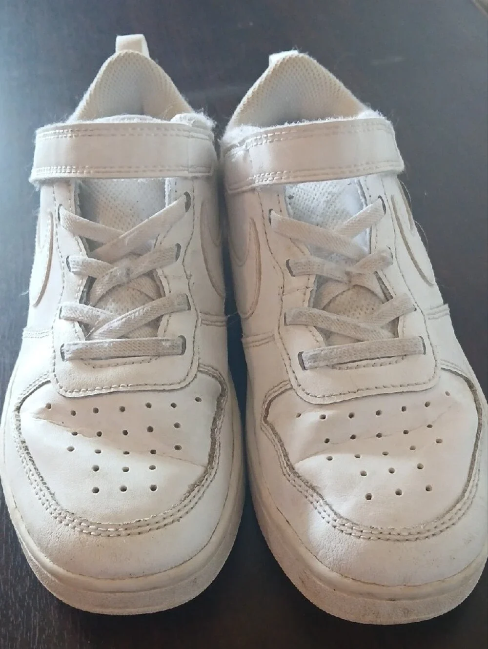 Nike Kids White Velcro Court Sneakers with Swoosh